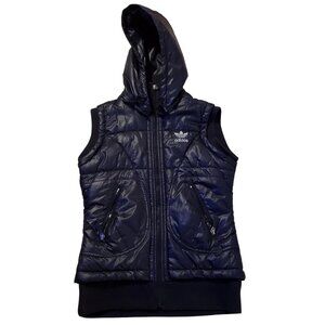 Adidas black puffy winter vest w/ hood -- size S